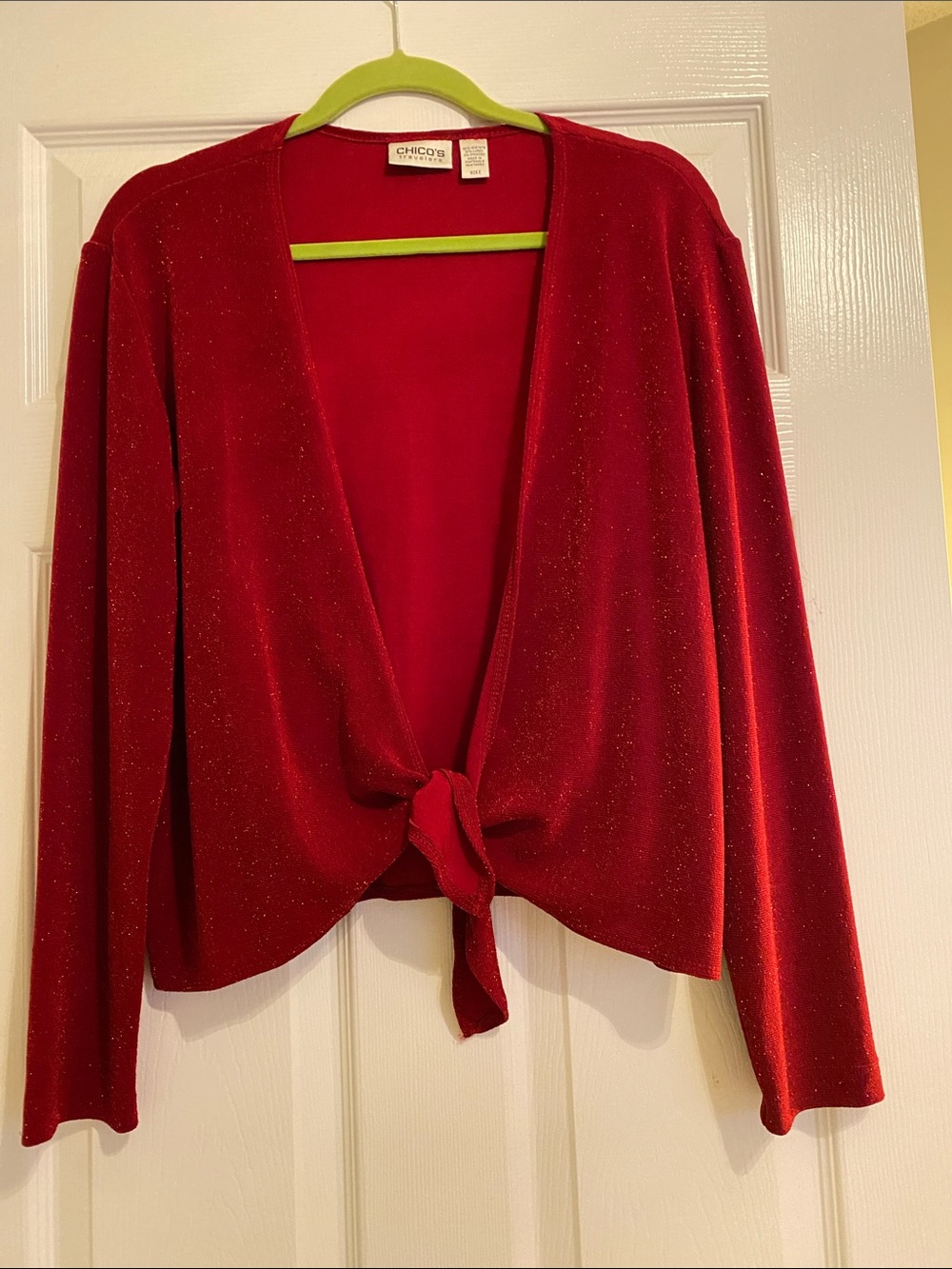 Chico's Sparkle Open-Front Red Draped Cardigan